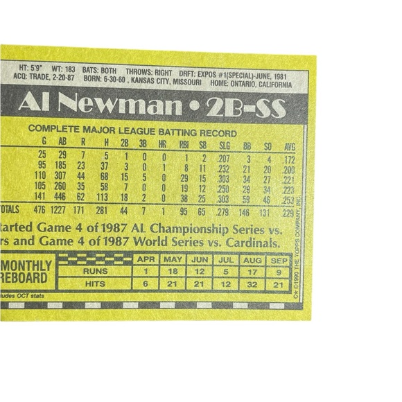 1990 al newman minnesota twins topps baseball card # 19 - Picture 4 of 5